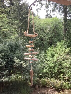 Driftwood Art,  Driftwood Beaded Mobile, Driftwood Coastal Decor